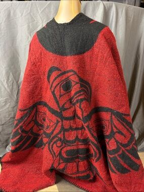 Native Northwest Red and Black Coast Salish Pattern Shawl